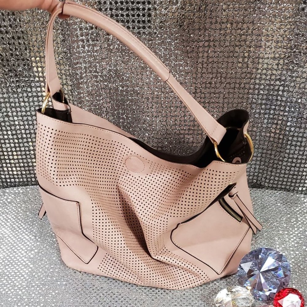 Large Pink Faux Leather Purse w/ Gold